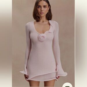 Meshki Light Pink Knit Rose-Accent Bodycon Dress